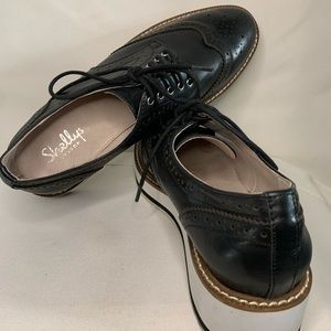 Shelleys London black leather platform oxfords